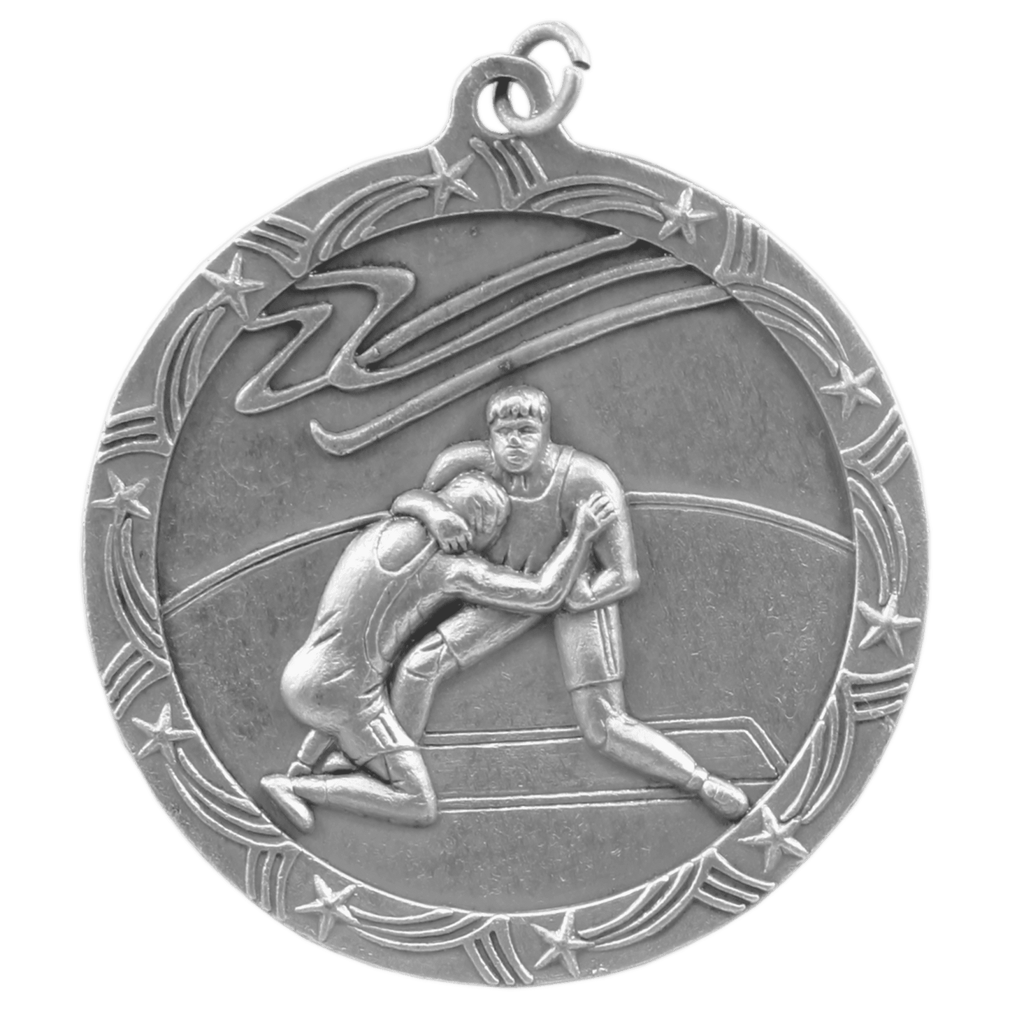 Antique Silver Wrestling Shooting Star Medal - 2 1/2"