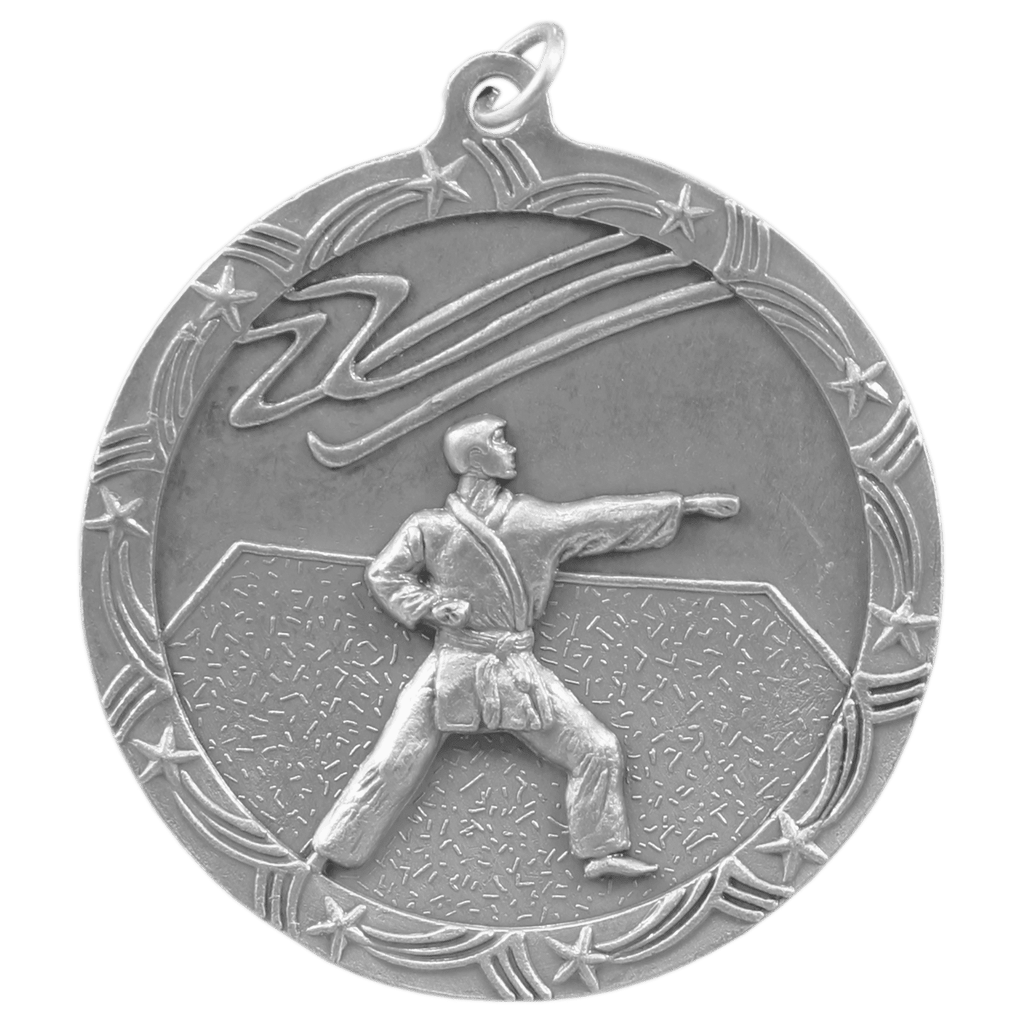 Antique Silver Martial Arts Shooting Star Medal - 2 1/2"