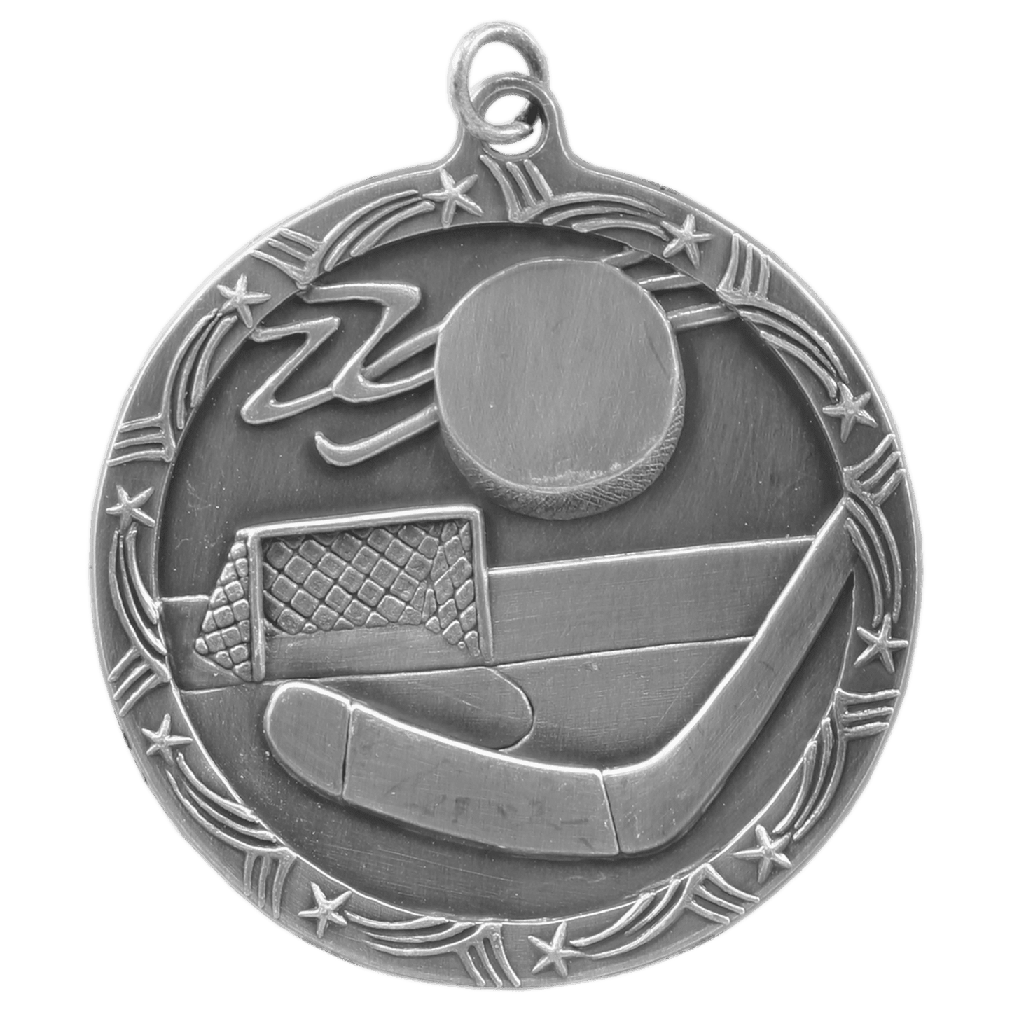 2 1/2" Antique Silver Hockey Shooting Star Medal