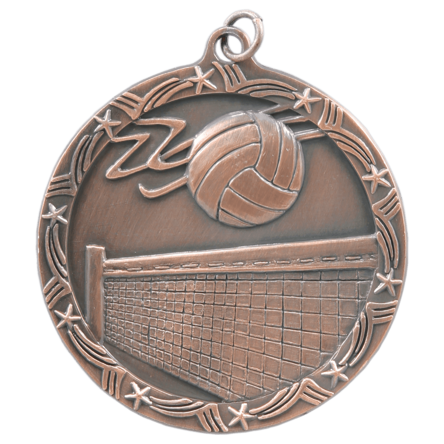 Antique Bronze Volleyball Shooting Star Medal - 2 1/2"