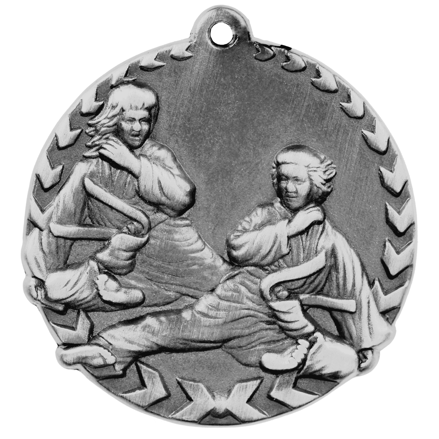Antique Silver Martial Arts Millennium Medal - 1 3/4"