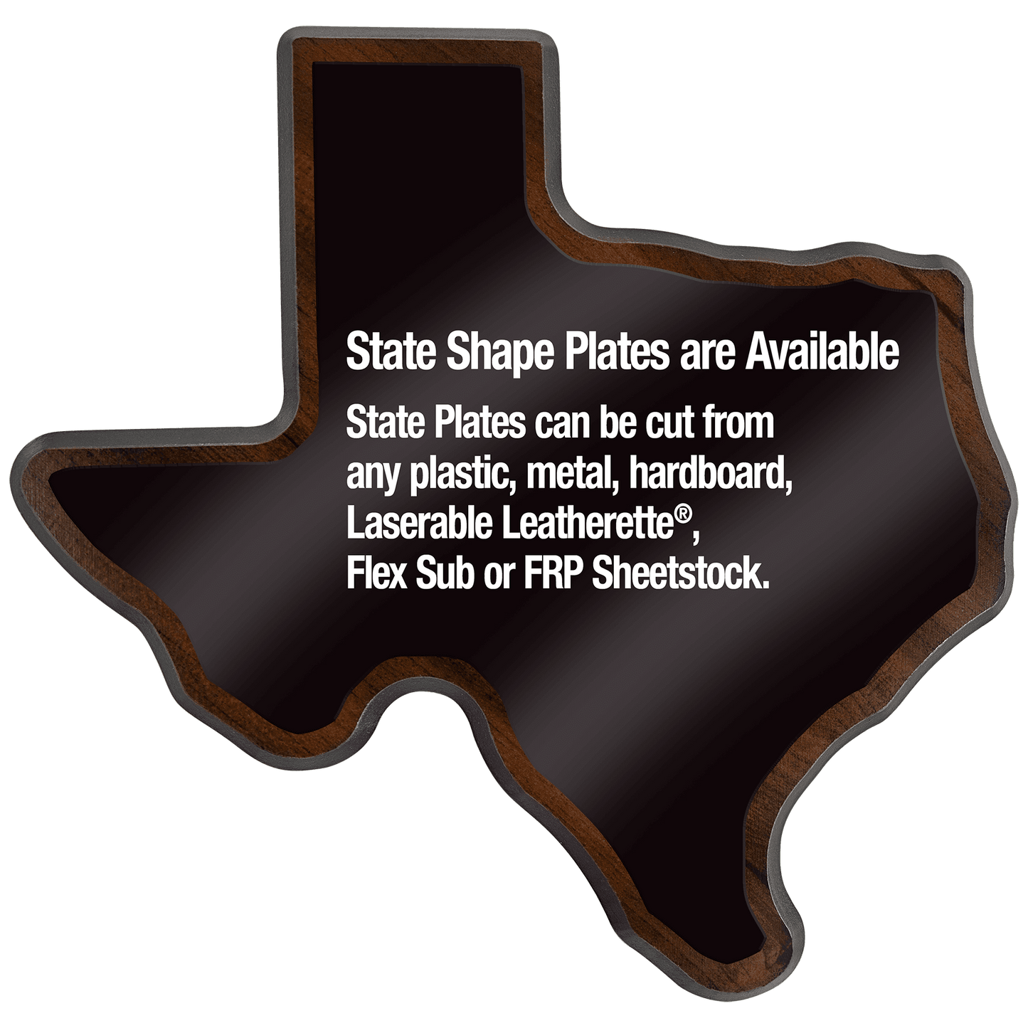 14" x 15 1/8" Walnut Finish Black Edge Texas State Plaque