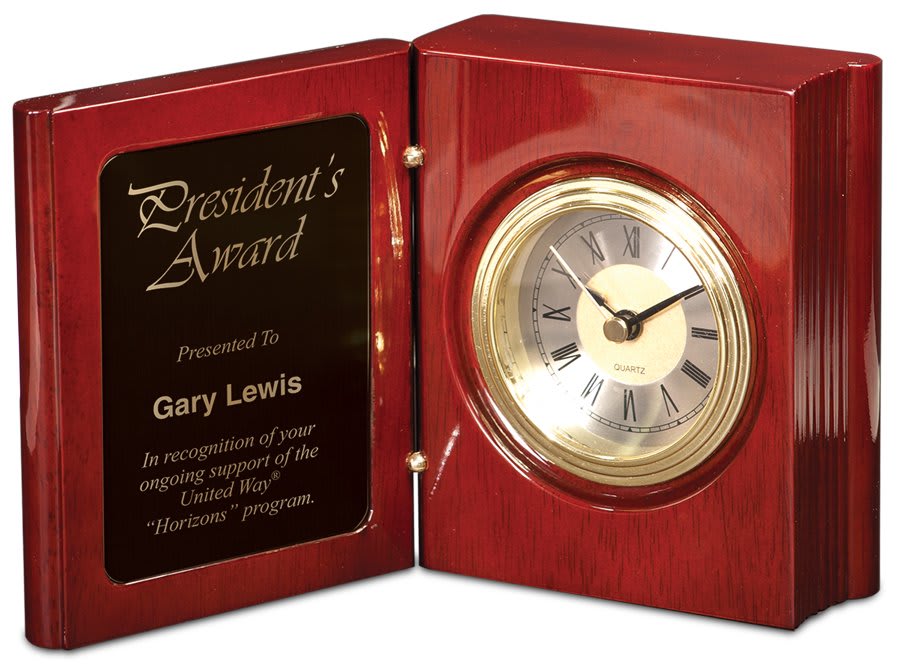 Rosewood Piano Finish Book Clock - 5 3/8"