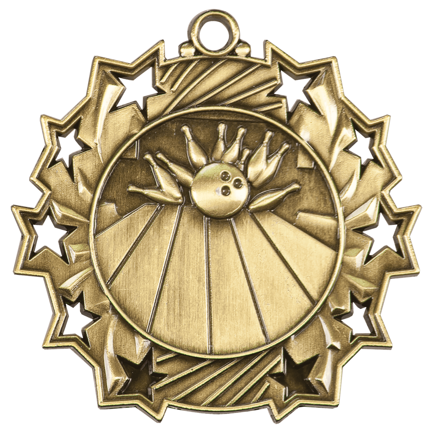 Antique Gold Bowling Ten Star Medal - 2 1/4"