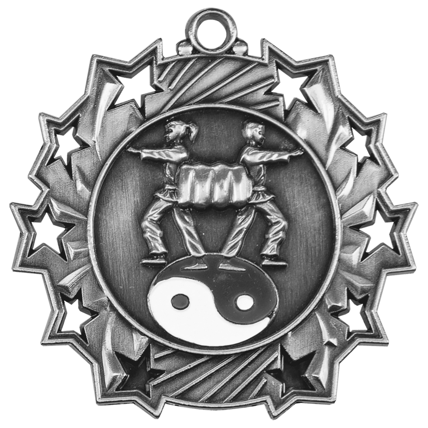 Antique Silver Martial Arts Ten Star Medal - 2 1/4"