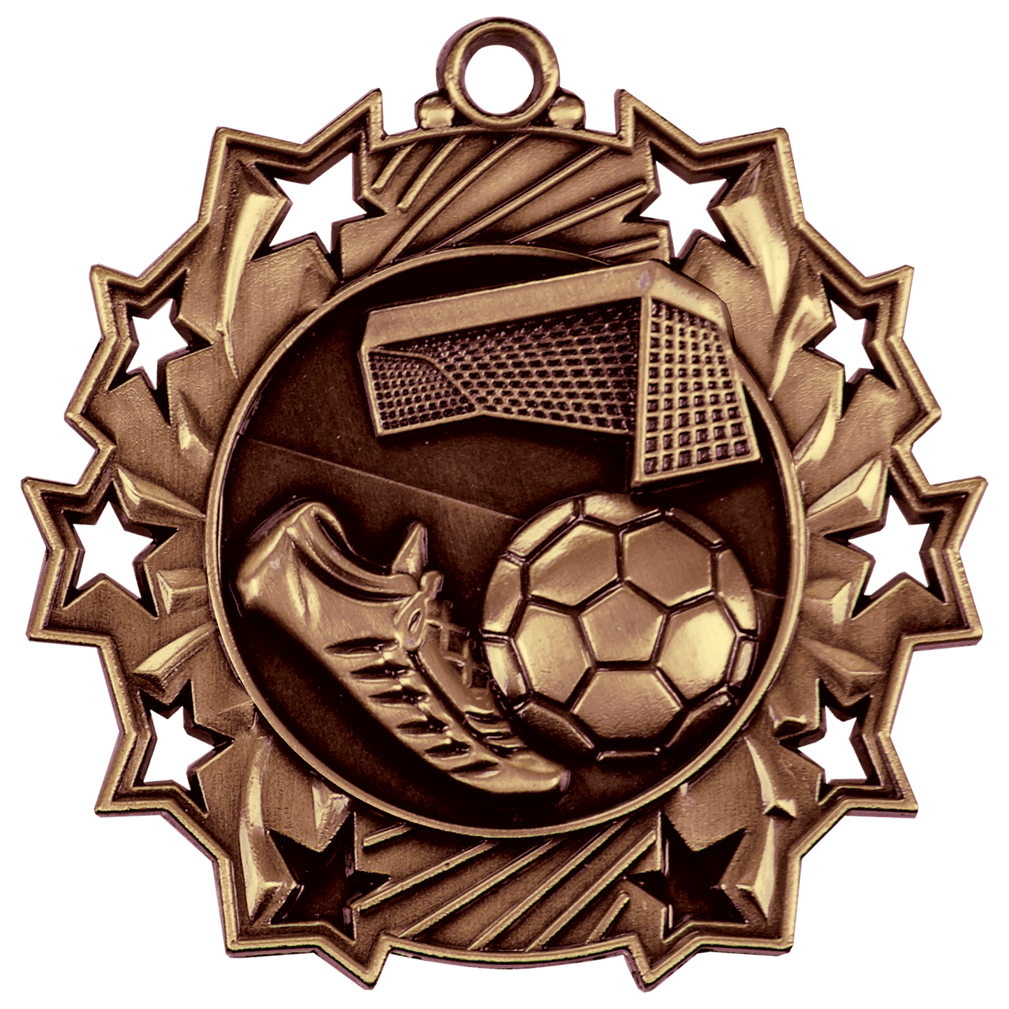 Antique Bronze Soccer Ten Star Medal - 2 1/4"