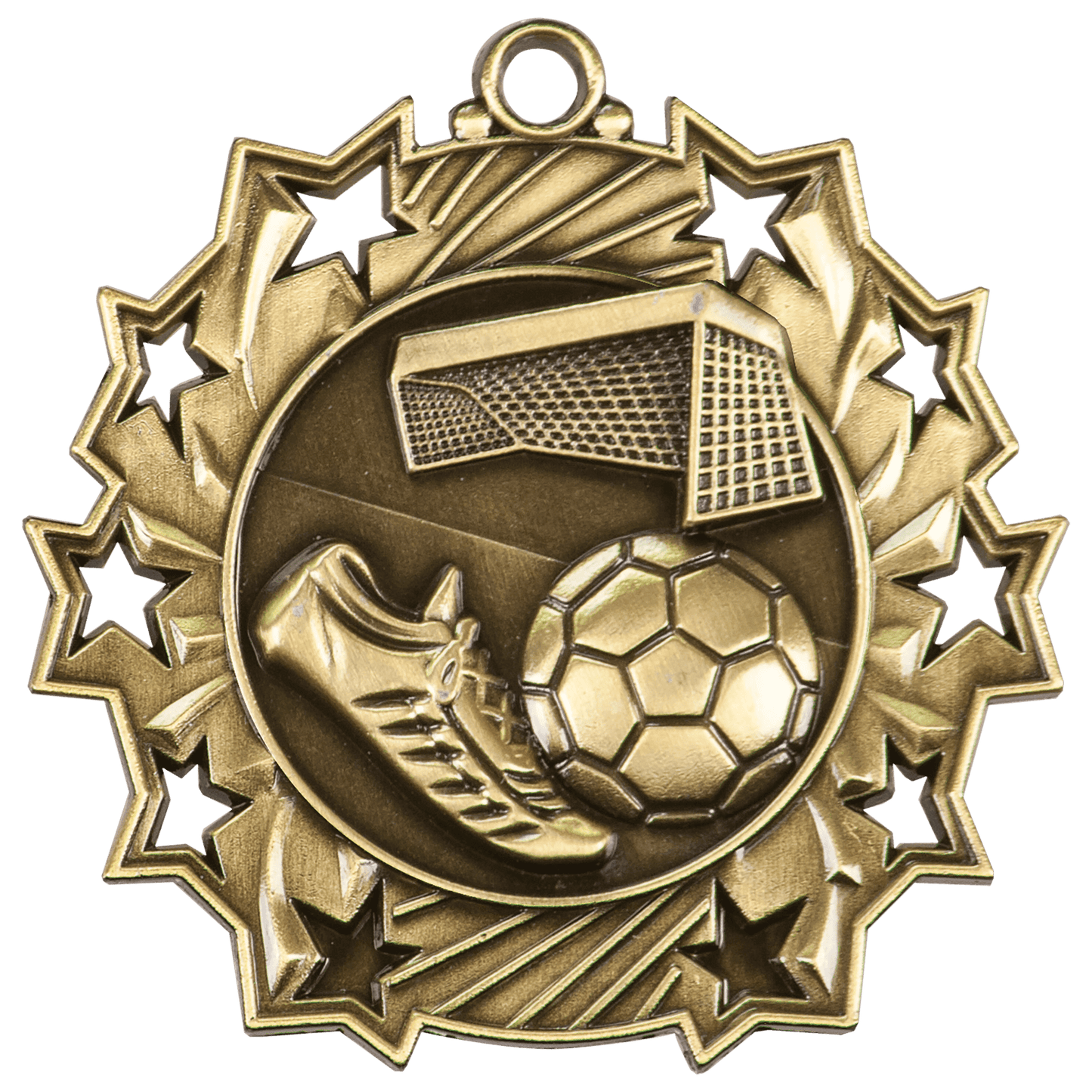 Antique Gold Soccer Ten Star Medal - 2 1/4"