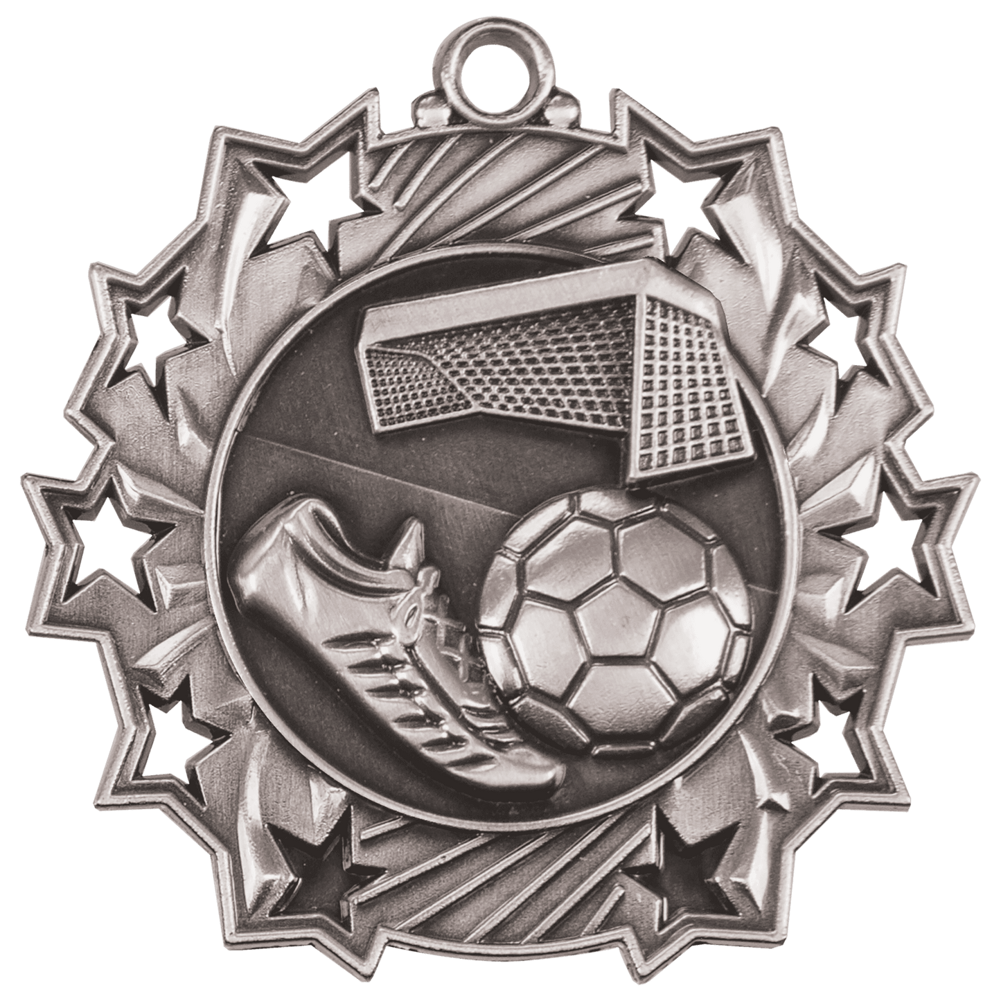 2 1/4" Antique Silver Soccer Ten Star Medal