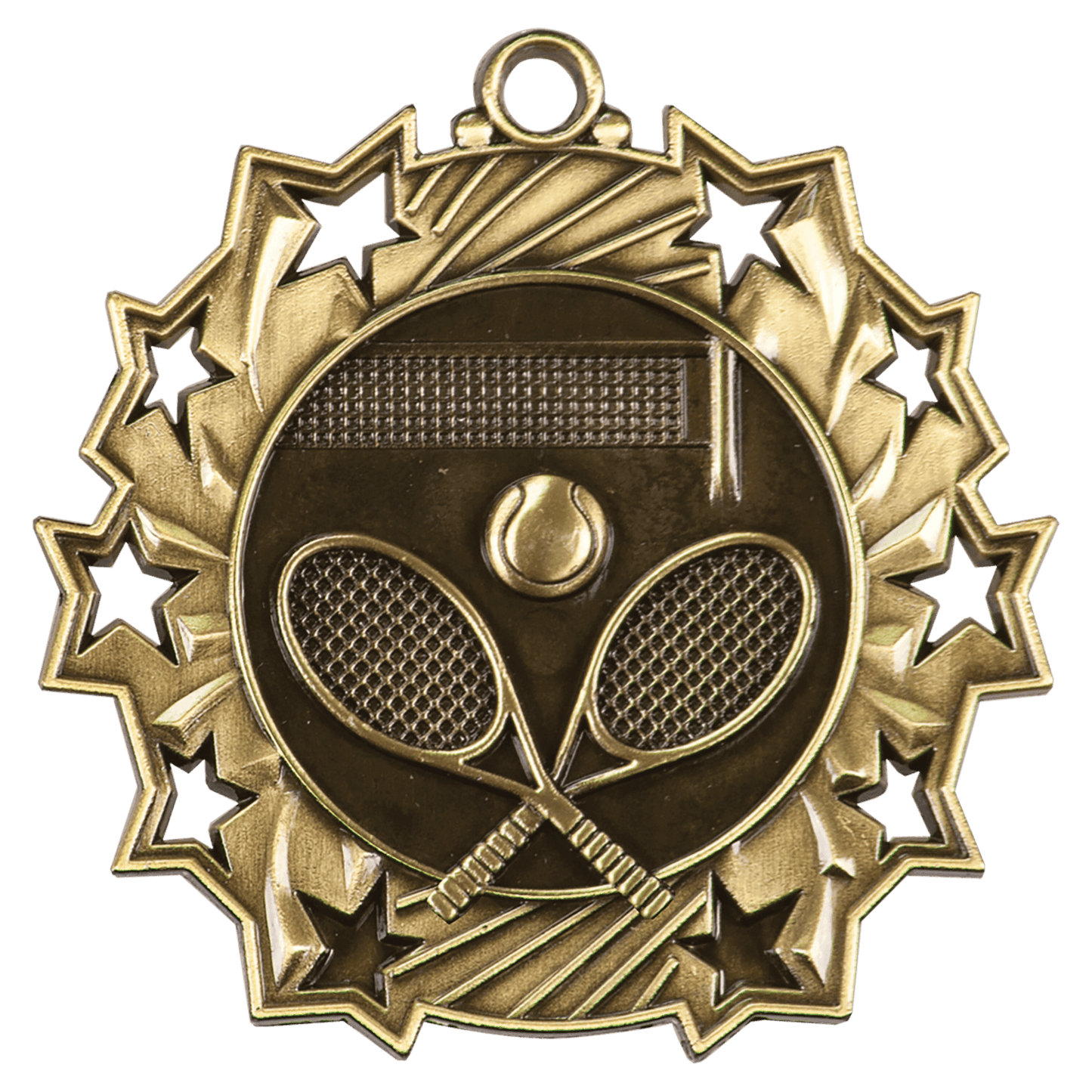 Antique Gold Tennis Ten Star Medal - 2 1/4"