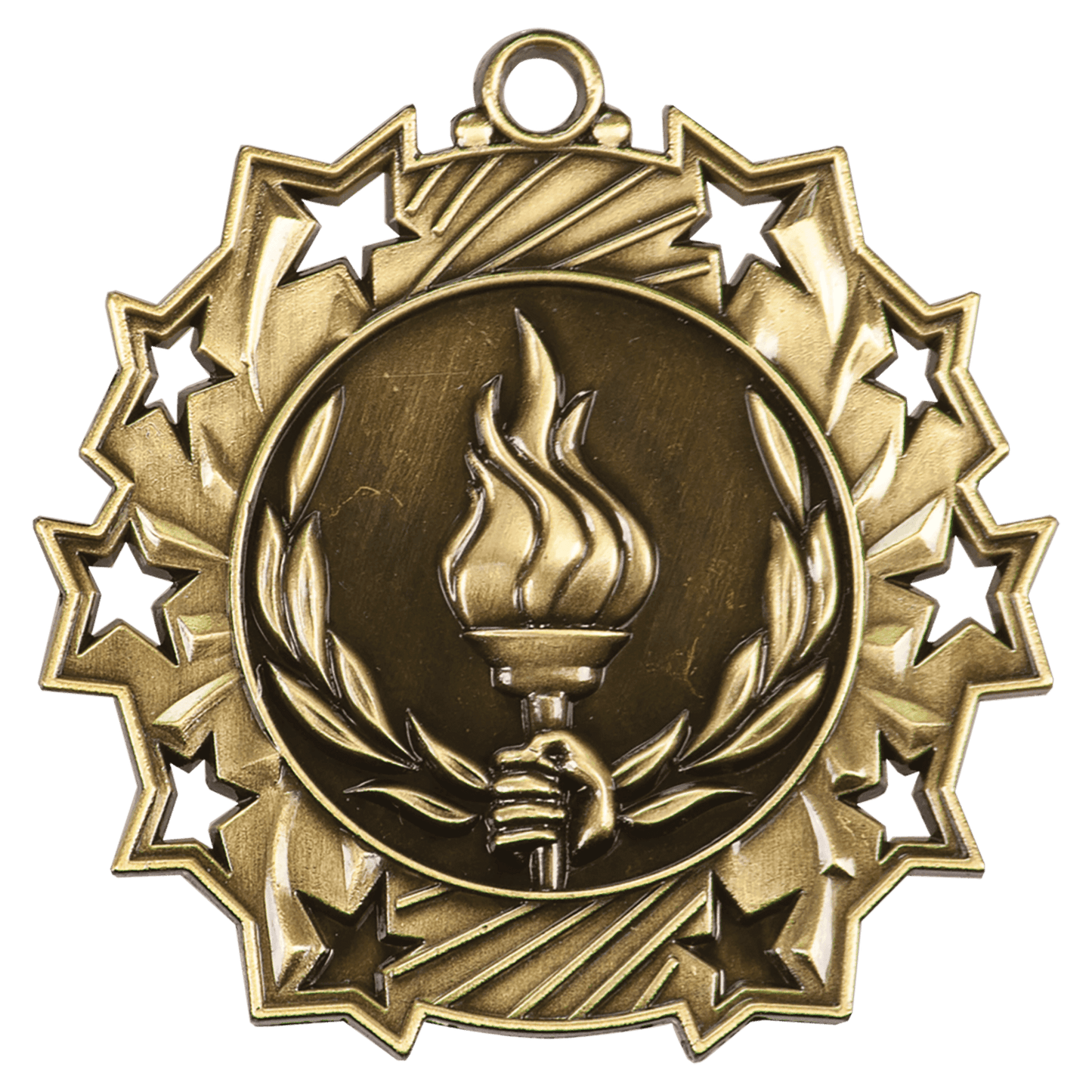 Antique Gold Victory Ten Star Medal - 2 1/4"