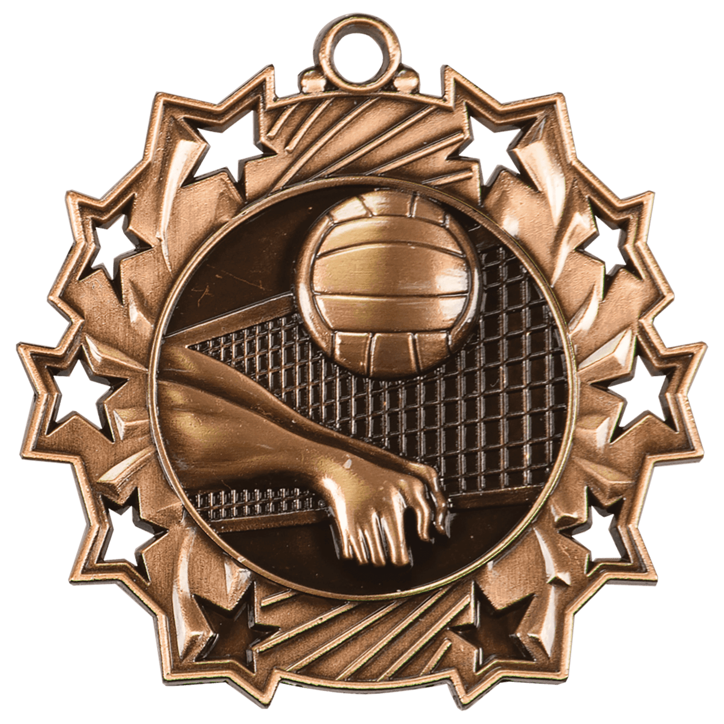 Antique Bronze Volleyball Ten Star Medal - 2 1/4"