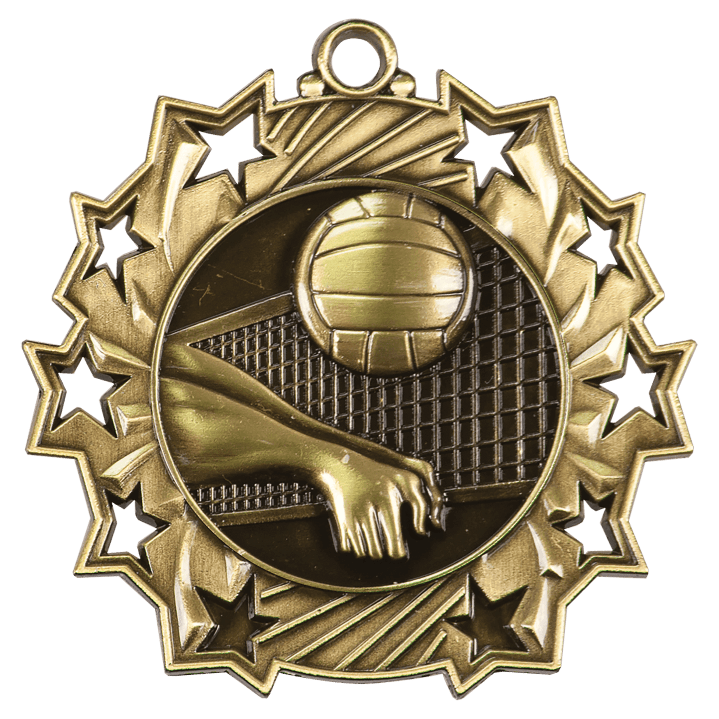 Antique Gold Volleyball Ten Star Medal - 2 1/4"