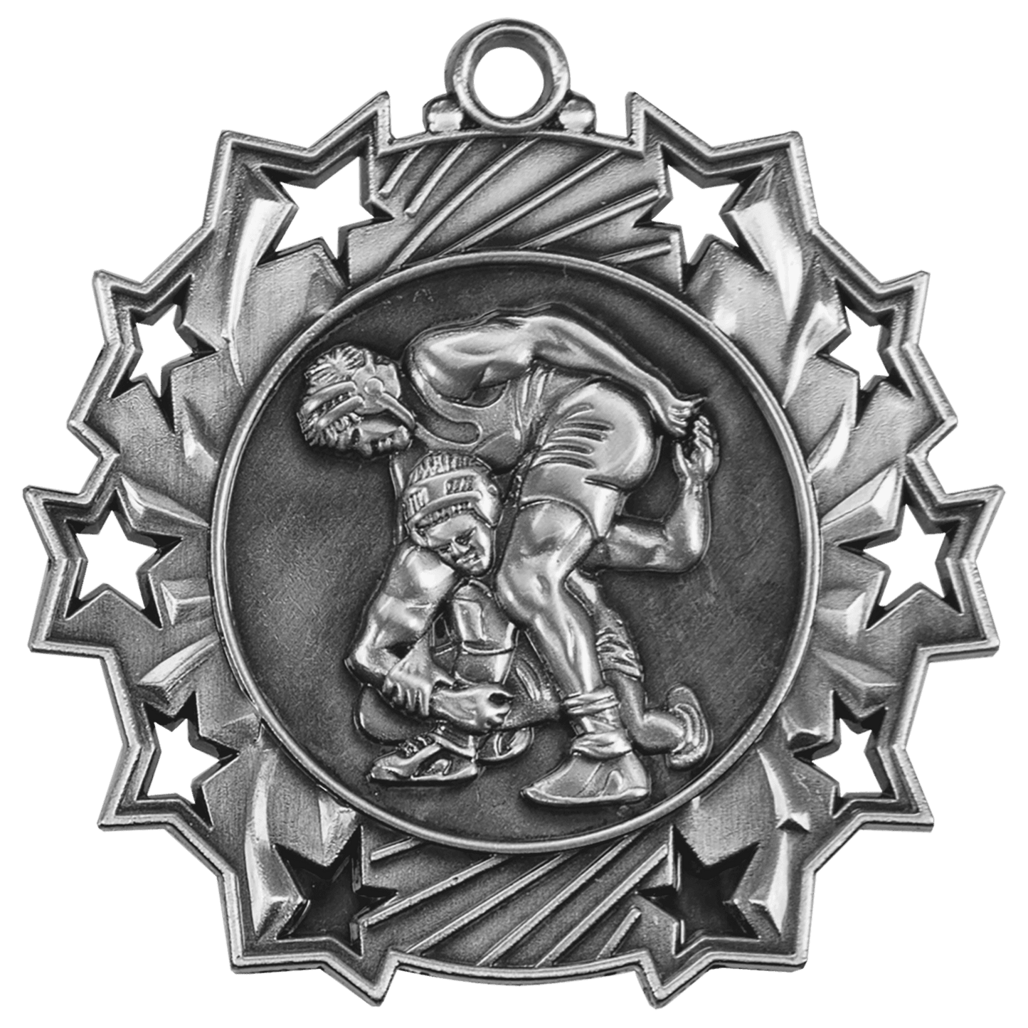 2 1/4" Antique Silver Wrestling Ten Star Medal