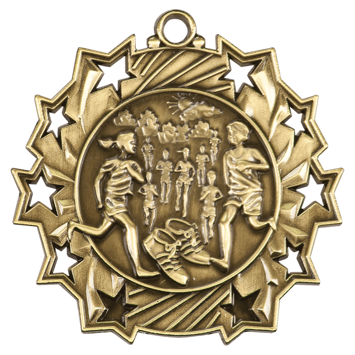 Antique Gold Cross Country Ten Star Medal - 2 1/4"