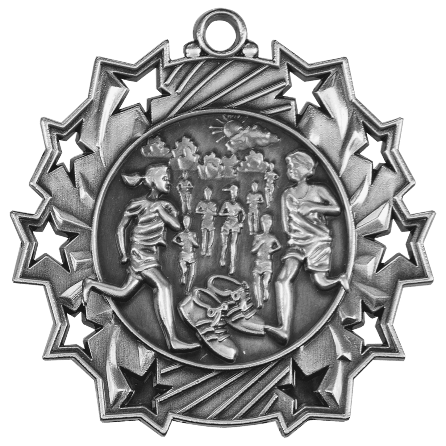 Antique Silver Cross Country Ten Star Medal - 2 1/4"