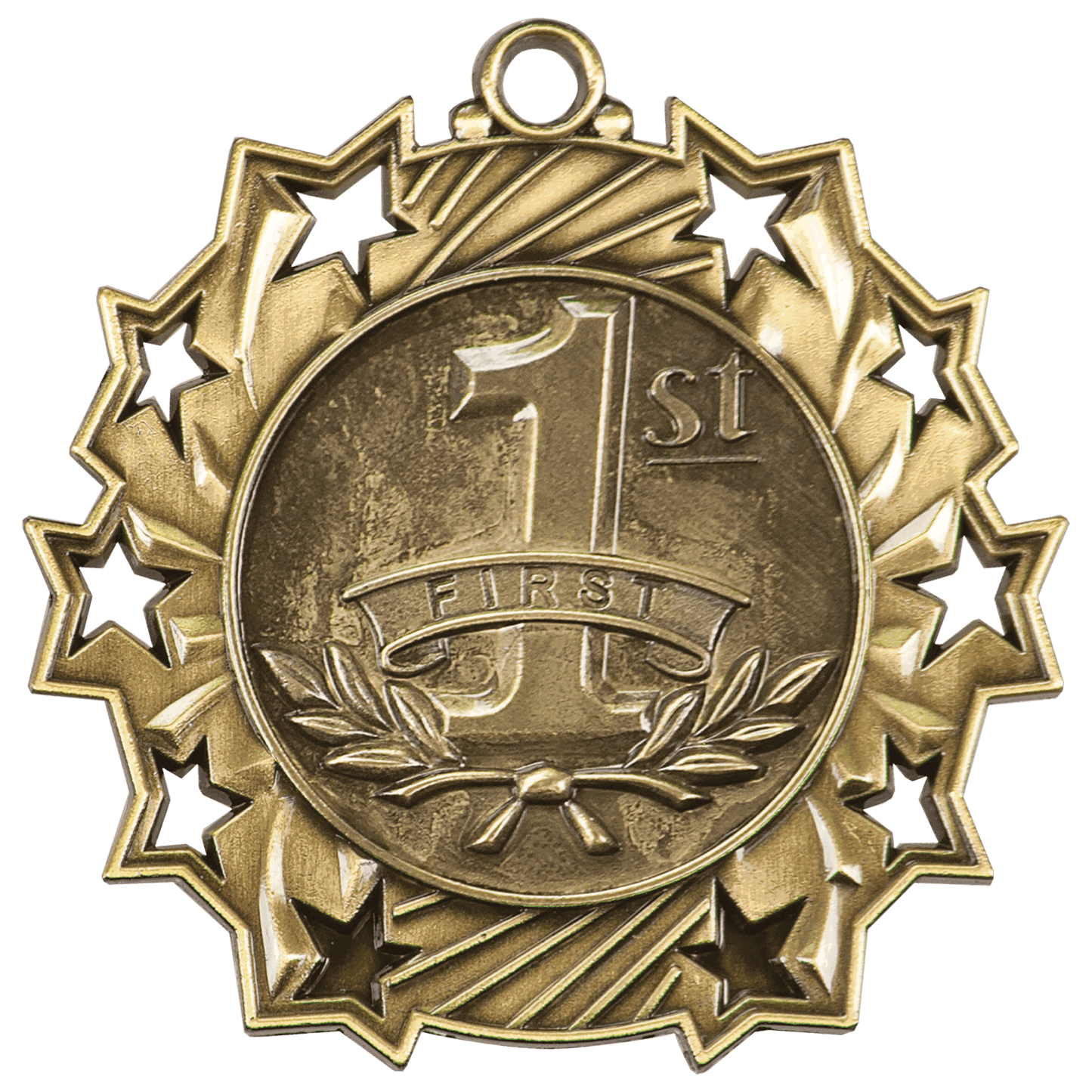 Antique Gold 1st Place Ten Star Medal - 2 1/4"