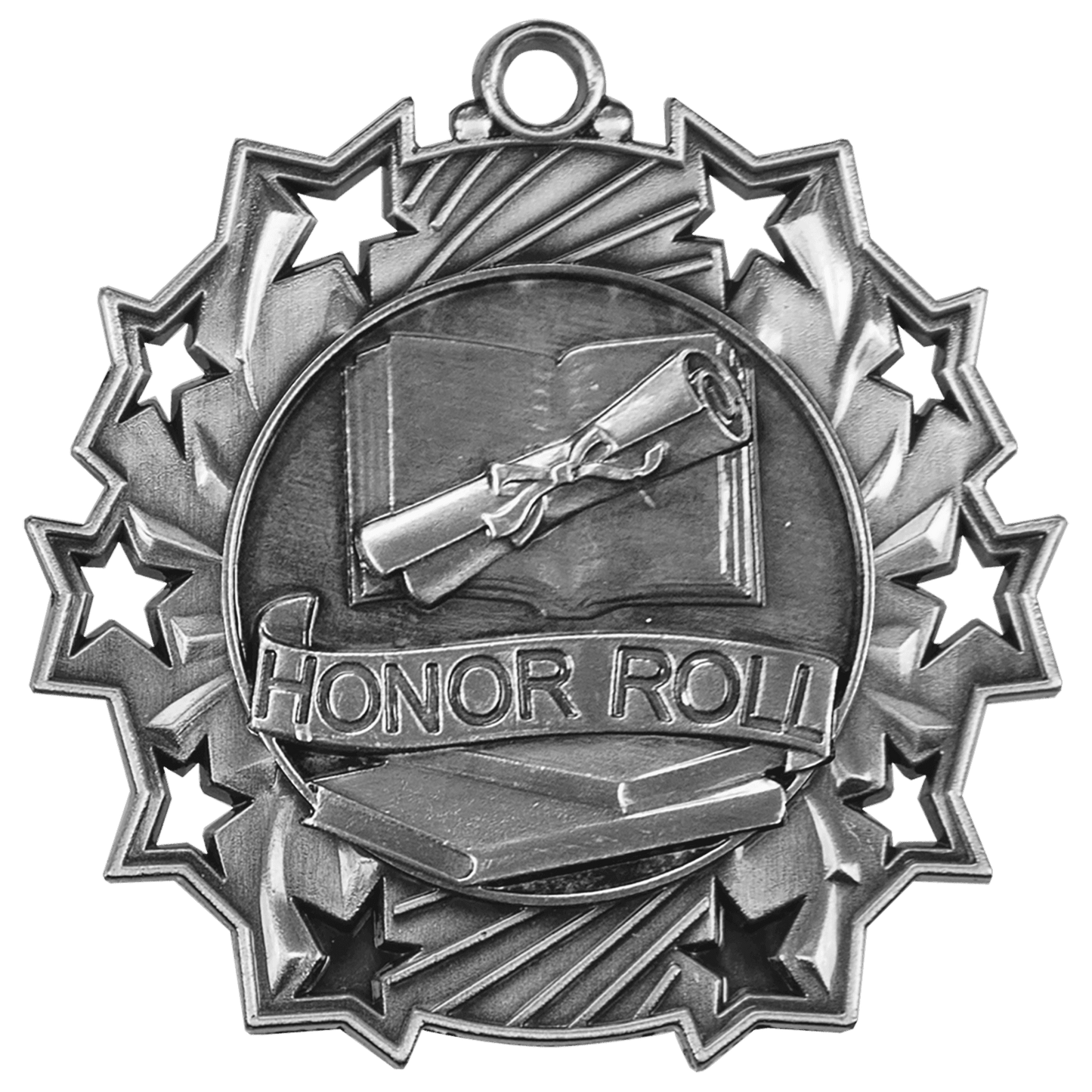 Antique Silver Honor Roll Ten Star Medal - 2 1/4"