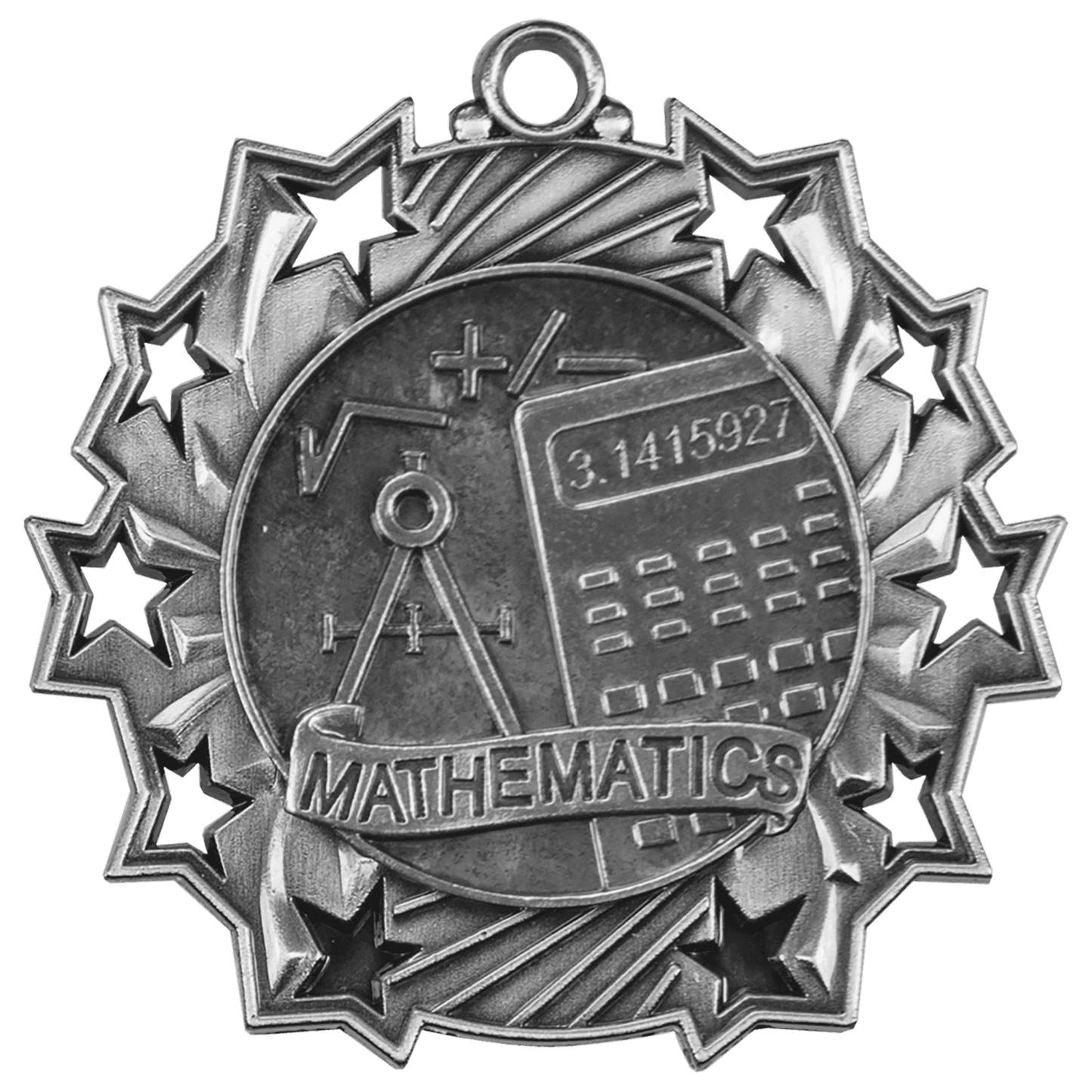 Antique Silver Math Ten Star Medal - 2 1/4"