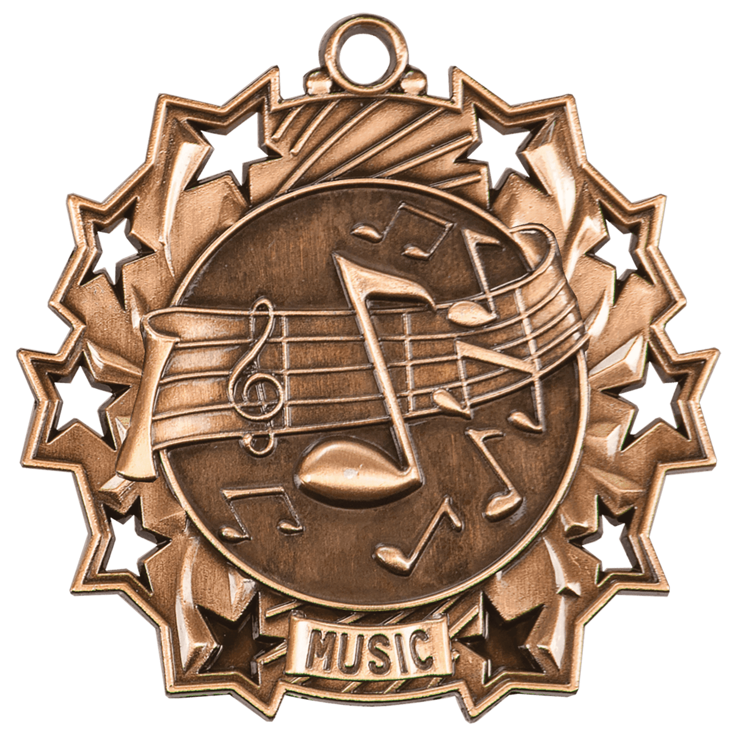 Antique Bronze Music Ten Star Medal - 2 1/4"