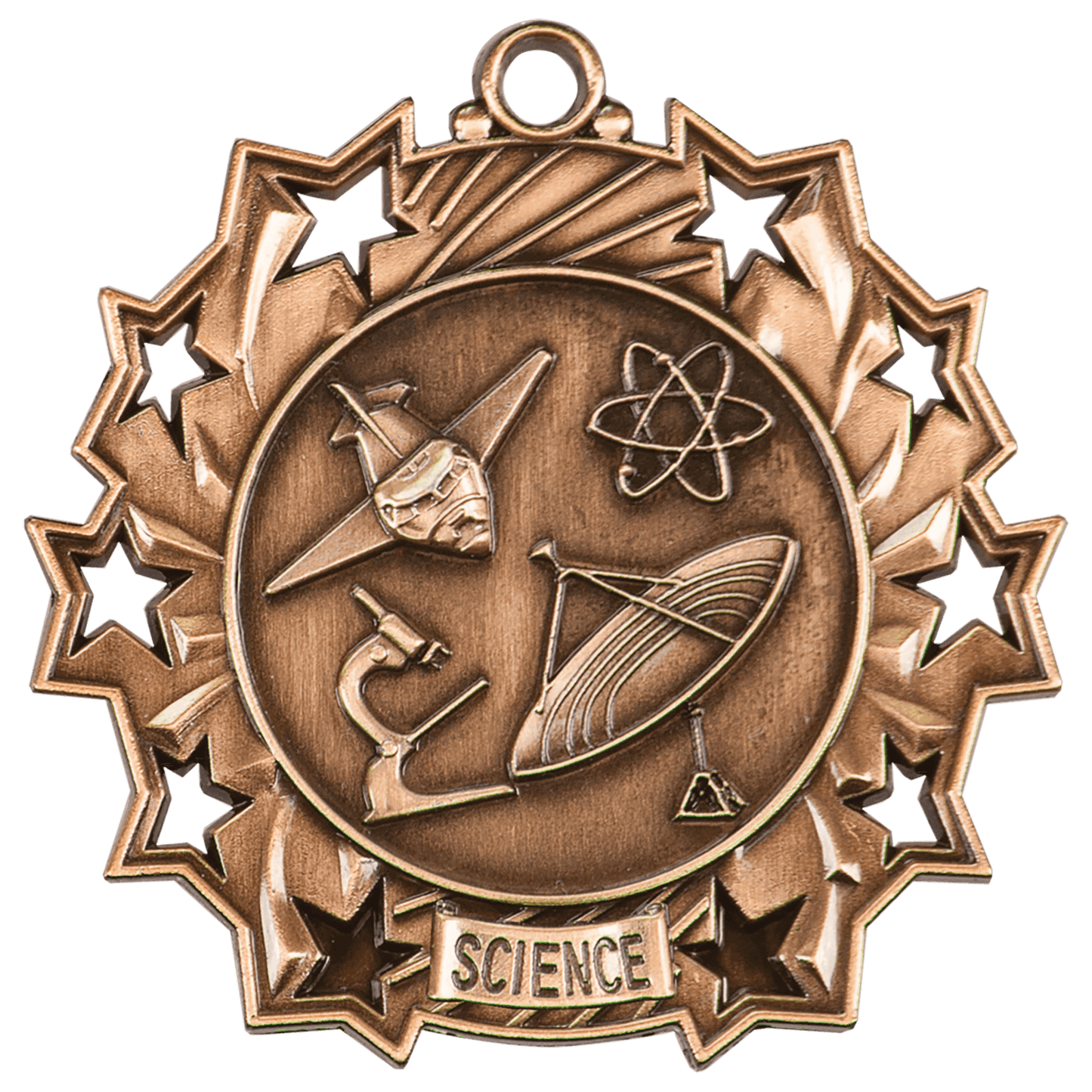 Antique Bronze Science Ten Star Medal - 2 1/4"