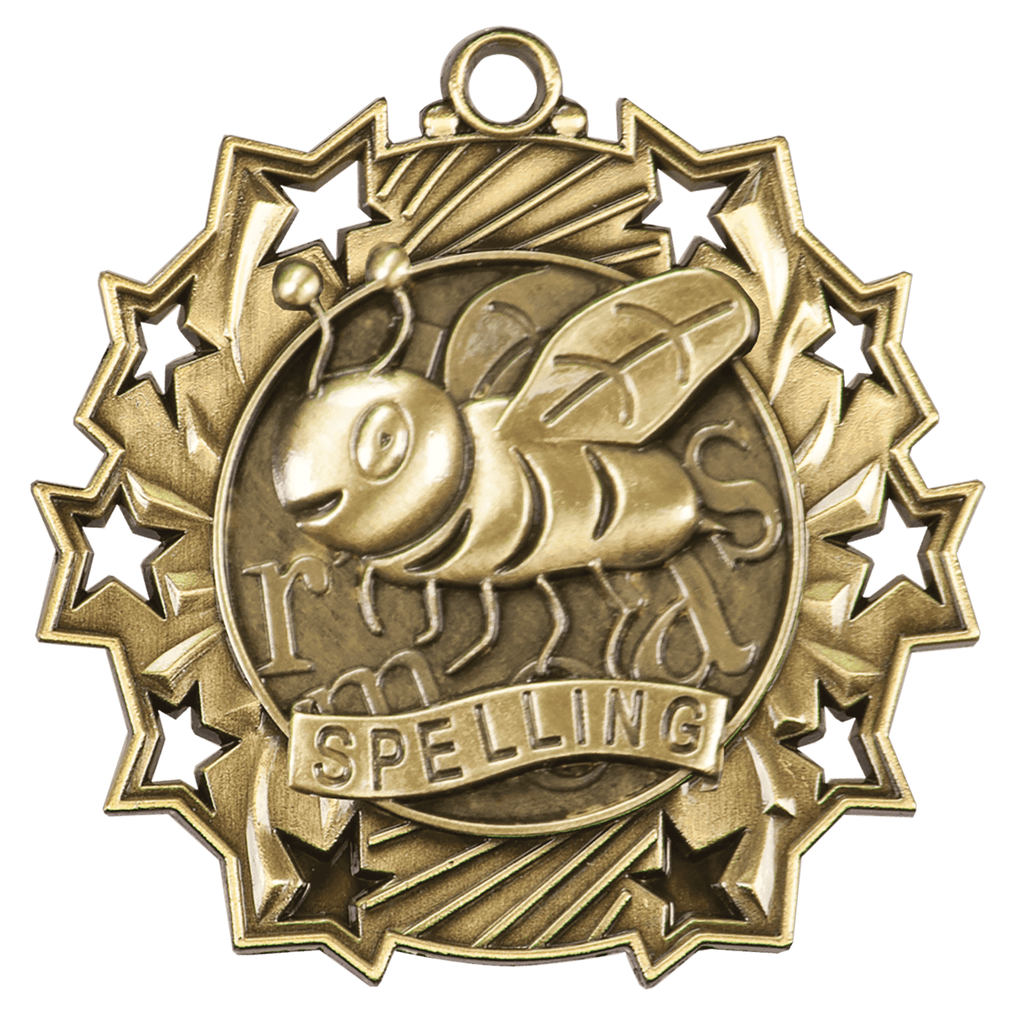 2 1/4" Antique Gold Spelling Ten Star Medal