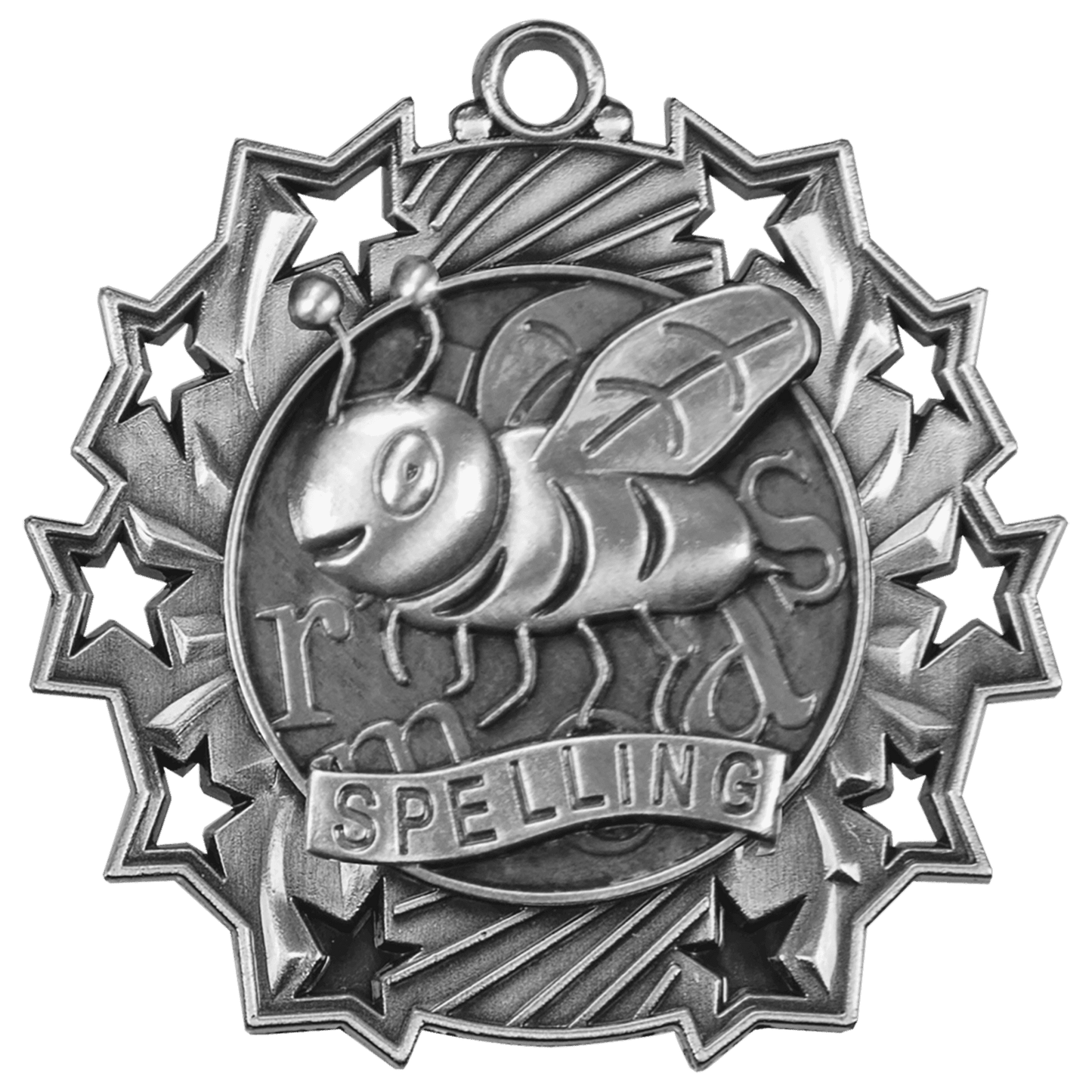 2 1/4" Antique Silver Spelling Ten Star Medal