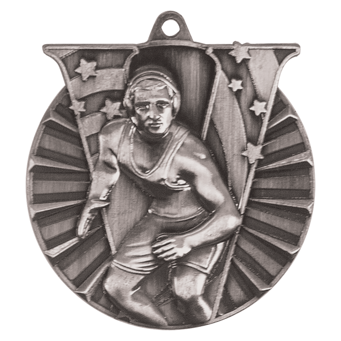 2" Antique Silver Wrestling Victory Medal