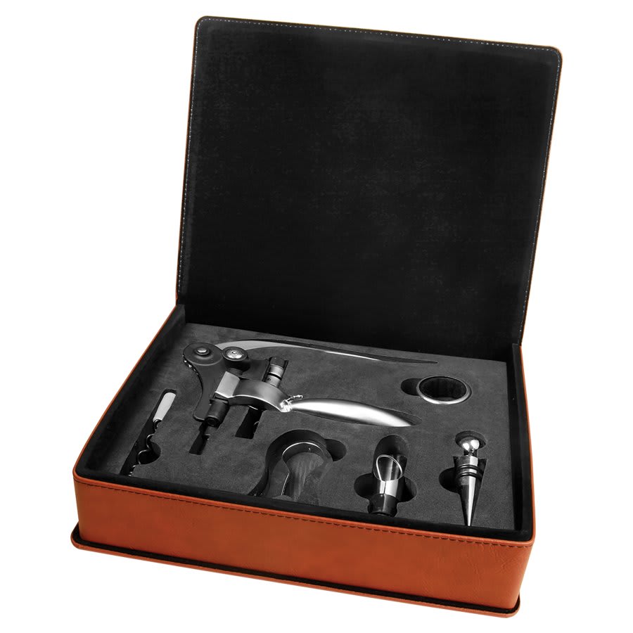Rawhide Engravable Leatherette 5-Piece Wine Tool Gift Set