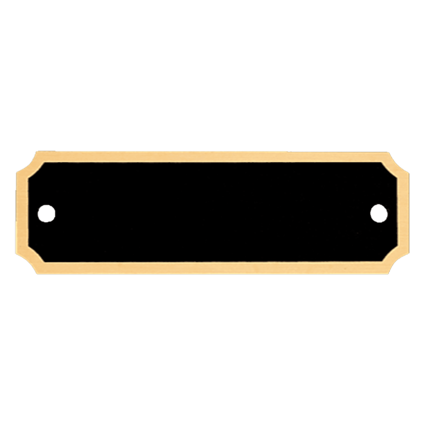 1" x 3 1/4" Black Notched Corner Plate with Gold Border and Two Holes