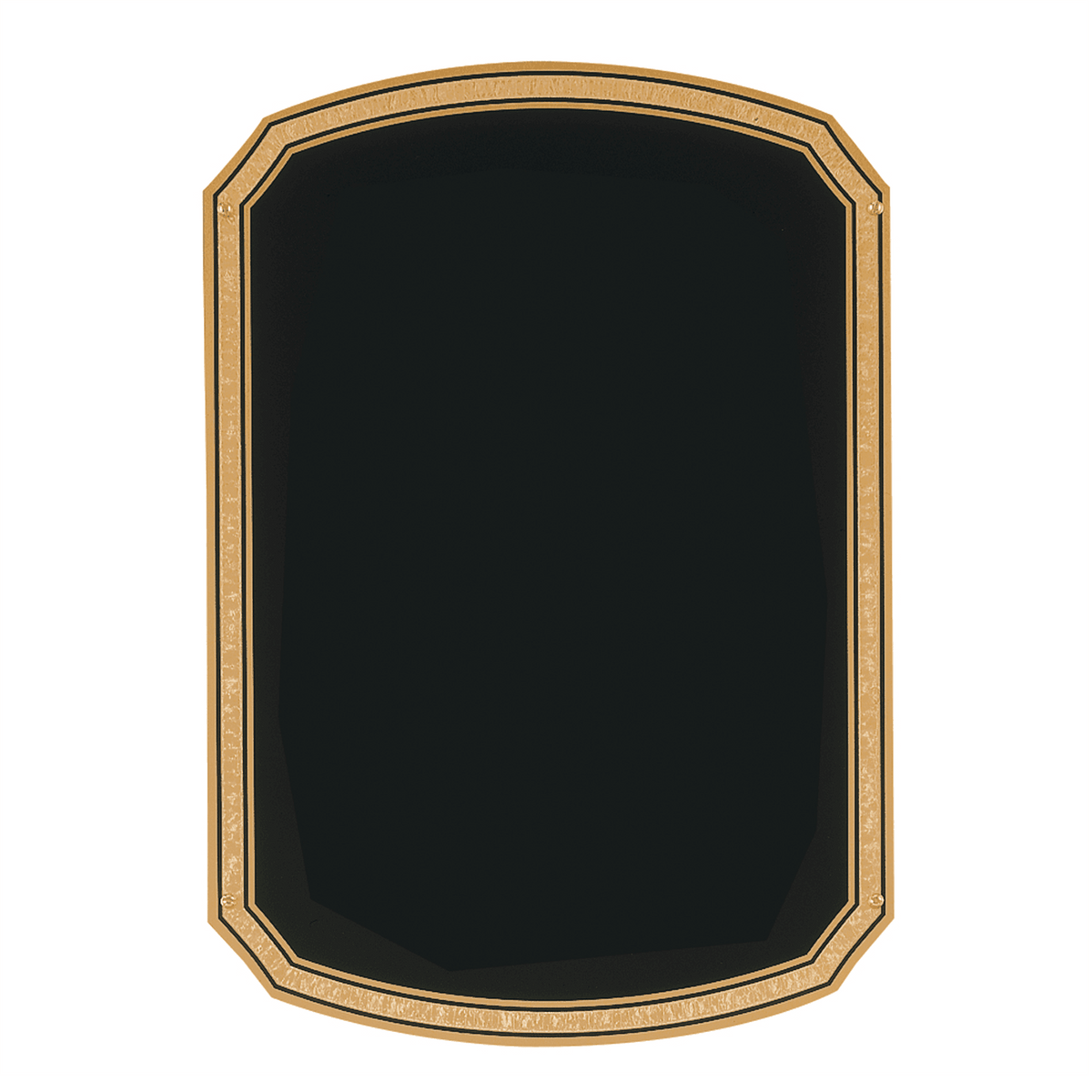 9" x 13" Black Brass Plated Steel Plate with Notched Corners, Gold Florentine Border and Four Holes