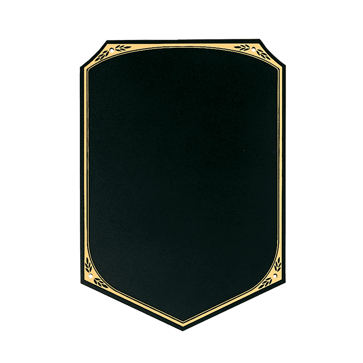 9" x 13" Black Brass Plate with Pointed Bottom, Gold Leaf Florentine Border and Four Holes (Fits P16149)