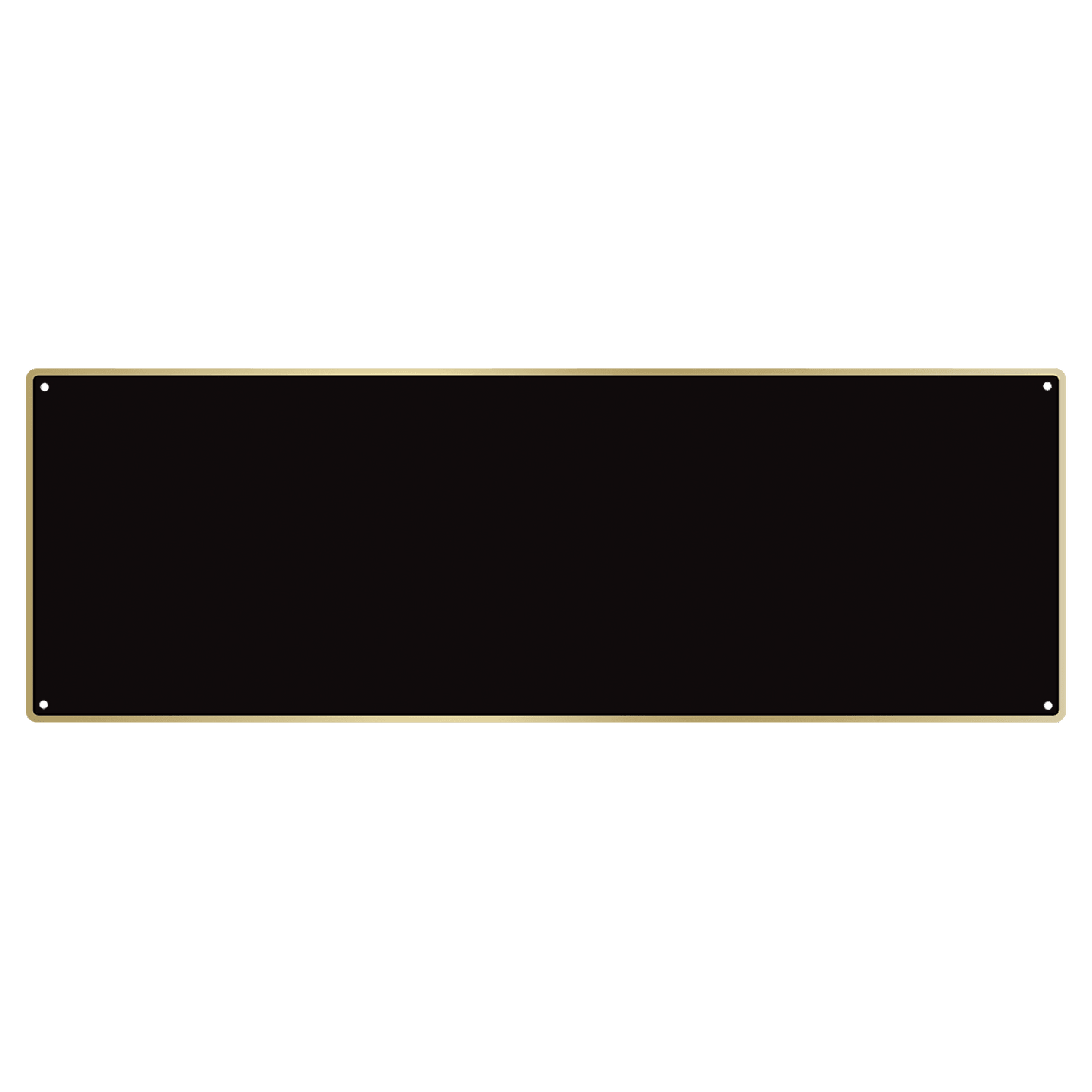 3 1/2" x 10 1/8" Black Laserable Brass Plate with Thin Gold Border, 4 Holes, and Rounded Corners