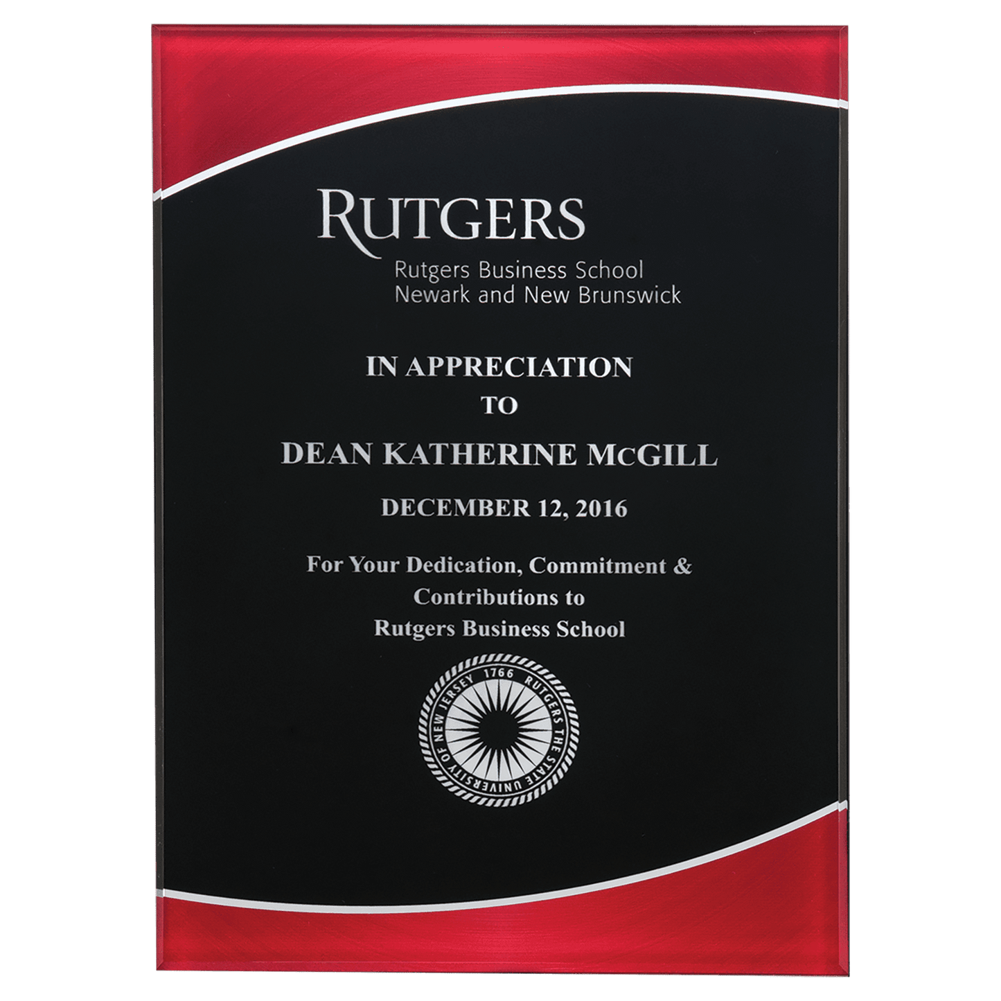 5 1/4" x 7 1/4" Acrylic Plaque Plate with Red Border and Black Center