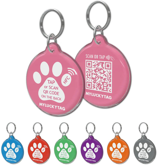 MYLUCKYTAG NFC & QR Code Smart Pet ID Tag Personalized Dog Cat Tag Online Pet Profile Pet Location Alert Email