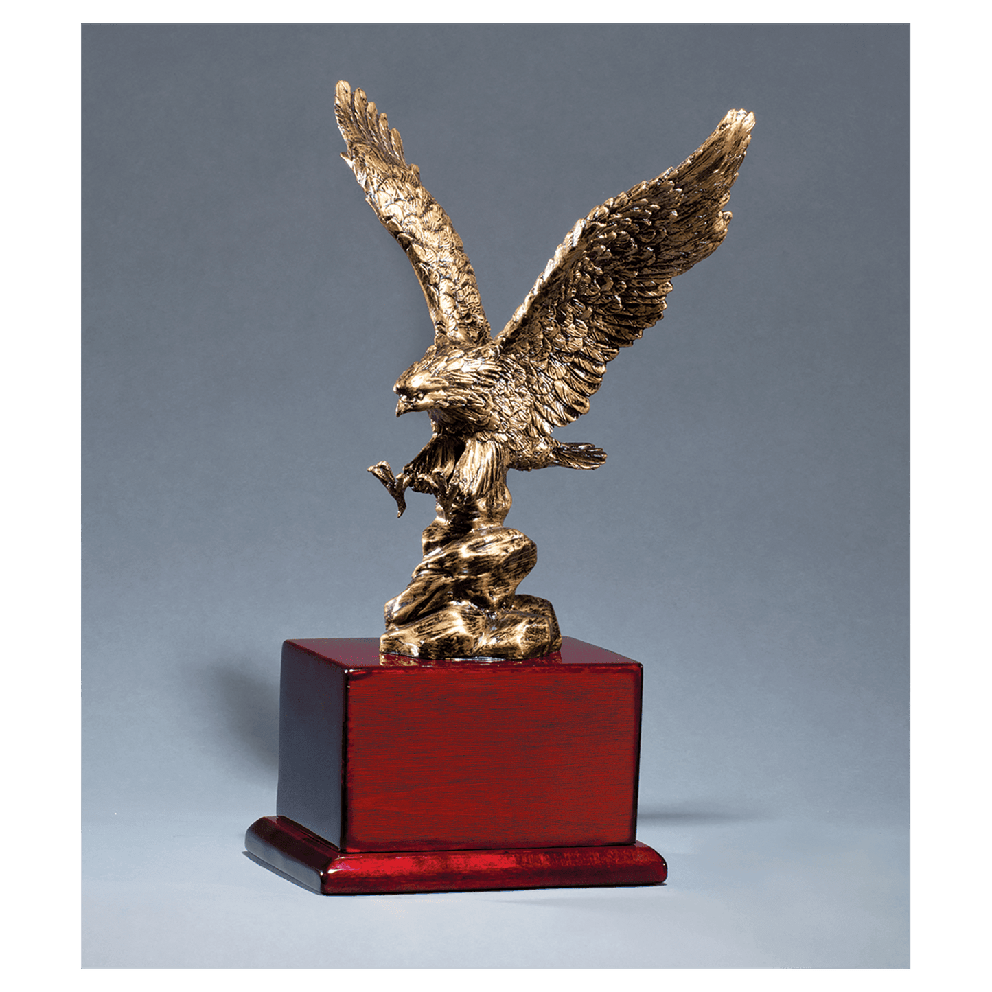 Antique Bronze Finished Eagle Resin Casting on Rosewood Piano Finish Base Black Laserable Brass Plate Not Included