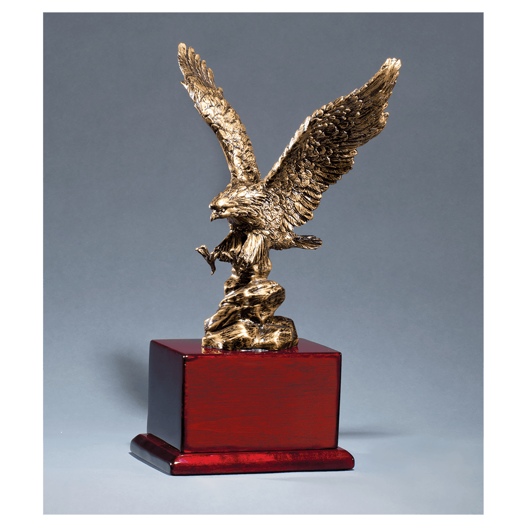 Antique Bronze Finished Eagle Resin Casting on Rosewood Piano Finish Base Black Laserable Brass Plate Not Included