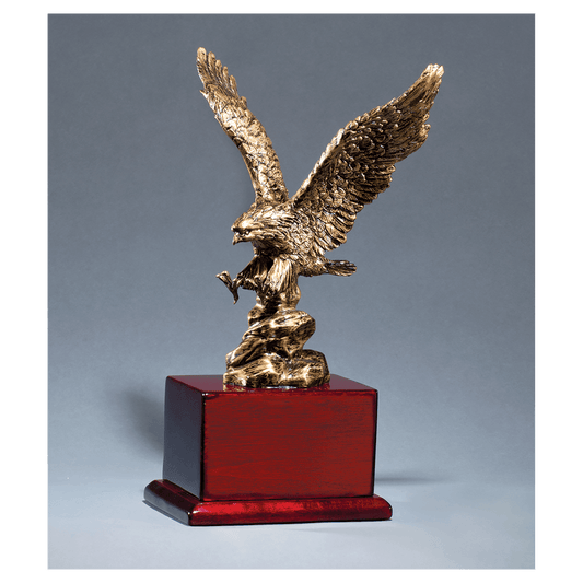 Antique Bronze Finished Eagle Resin Casting on Rosewood Piano Finish Base Black Laserable Brass Plate Not Included