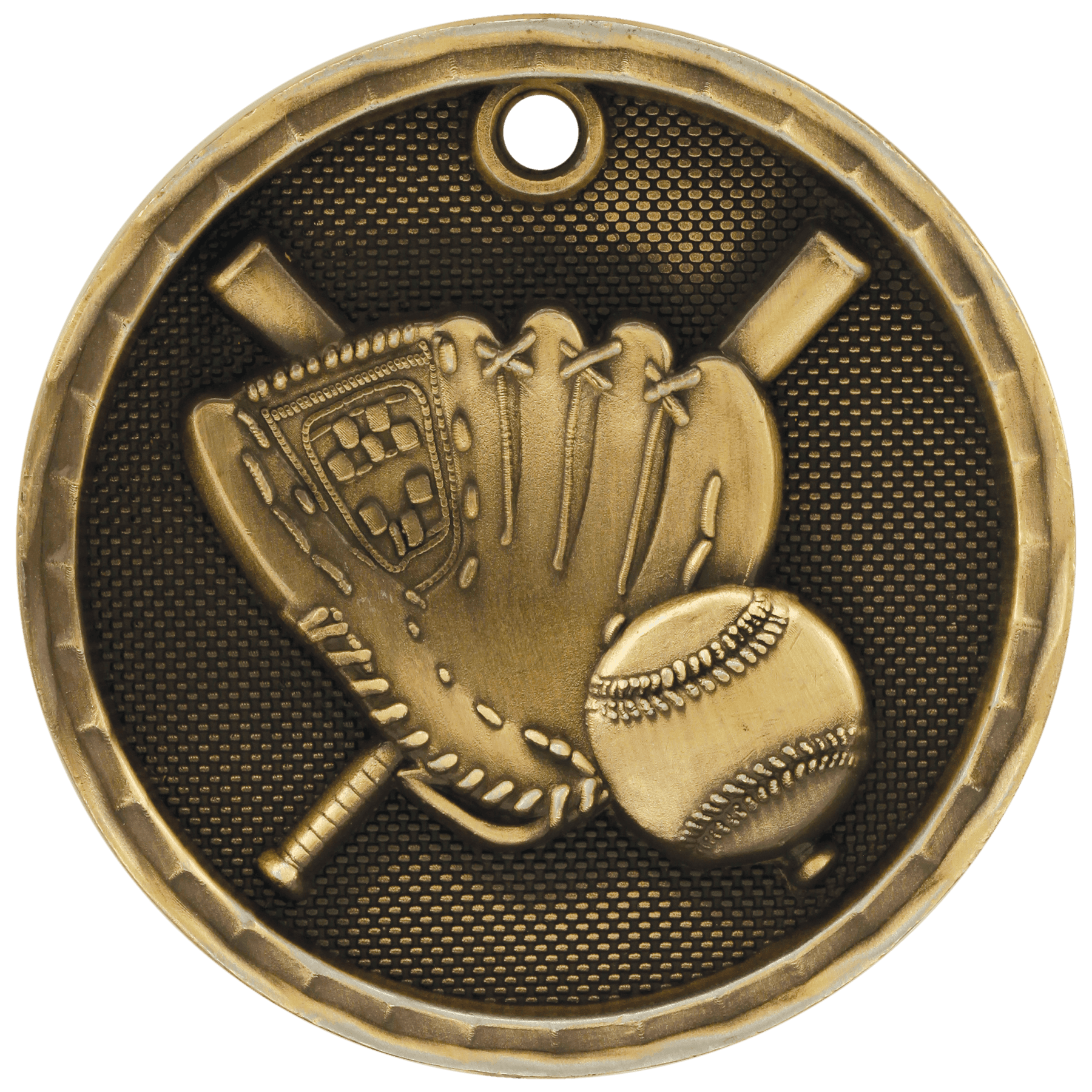 2" Antique Gold 3D Baseball/Softball Medal