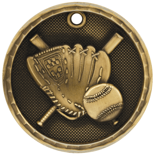 2" Antique Gold 3D Baseball/Softball Medal