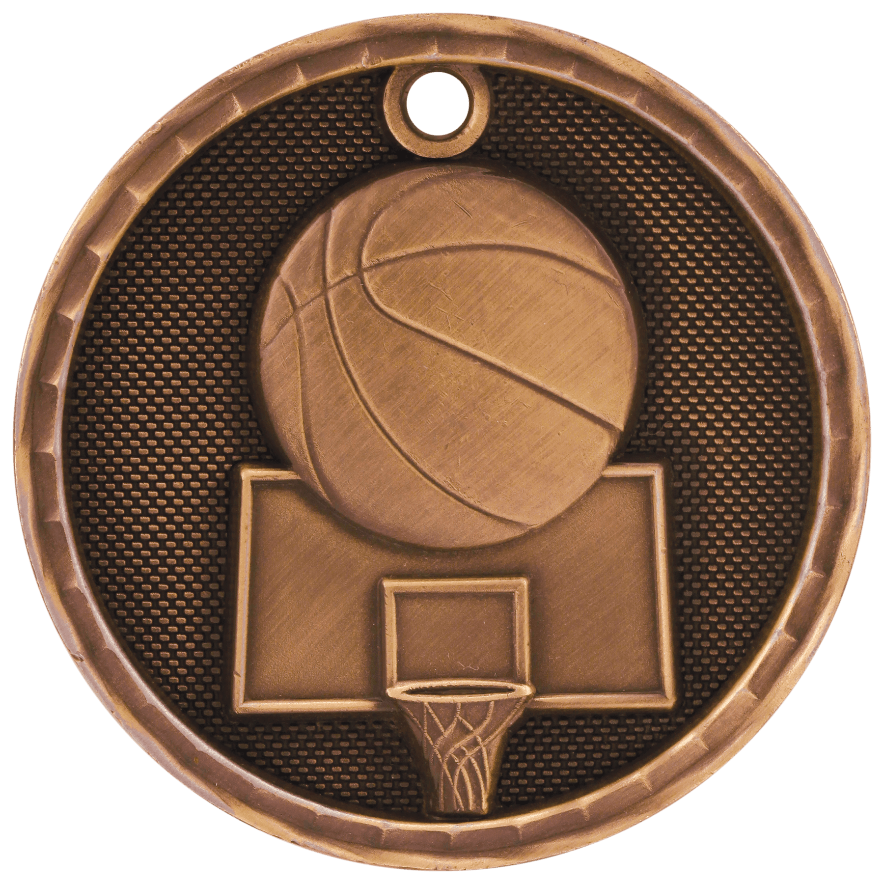 Antique Bronze 3D Basketball Medal - 2"
