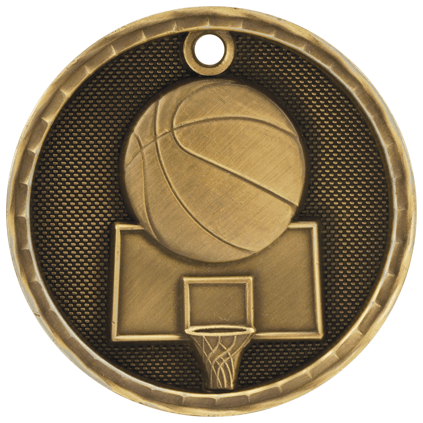 Antique Gold 3D Basketball Medal - 2"