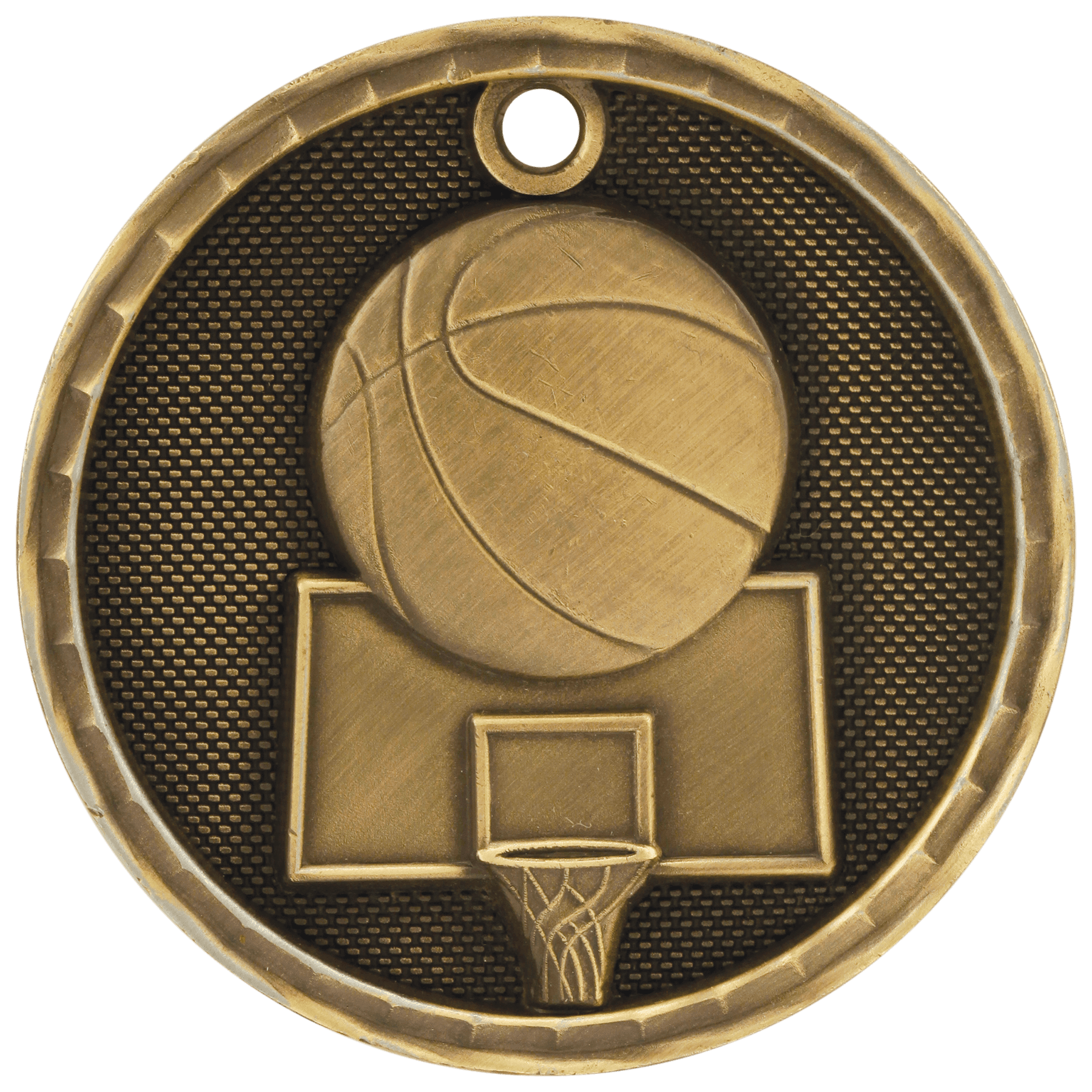 Antique Gold 3D Basketball Medal - 2"