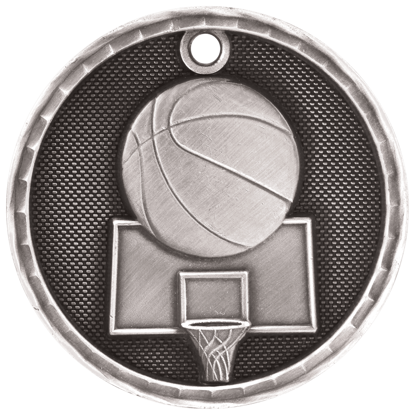 Antique Silver 3D Basketball Medal - 2"