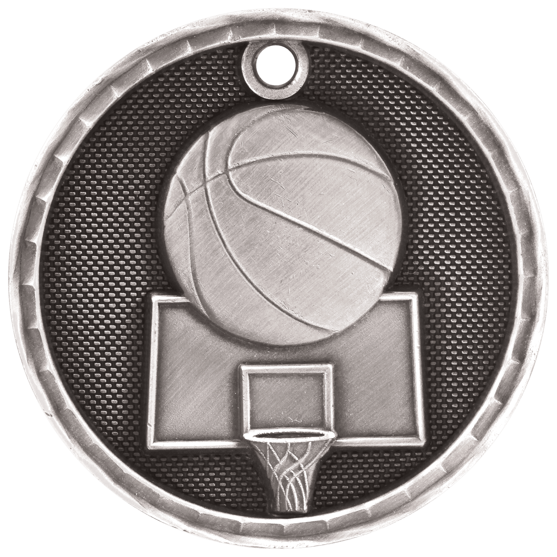 Antique Silver 3D Basketball Medal - 2"