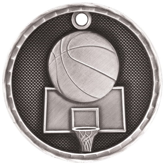 Antique Silver 3D Basketball Medal - 2"