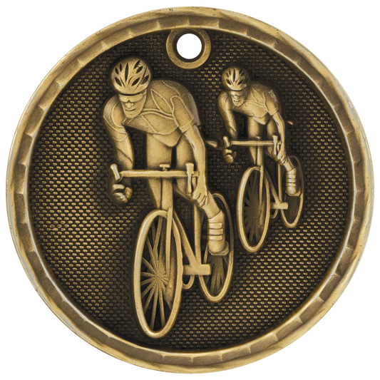 2" Antique Gold 3D Bicycling Medal