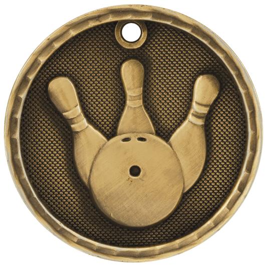 Antique Gold 3D Bowling Medal - 2"