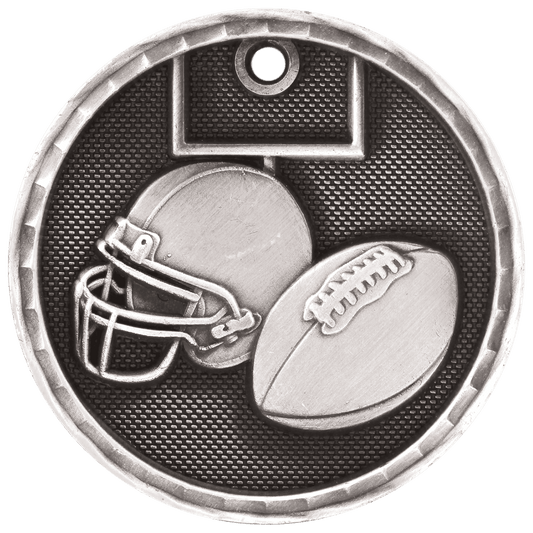 Antique Silver 3D Football Medal - 2"