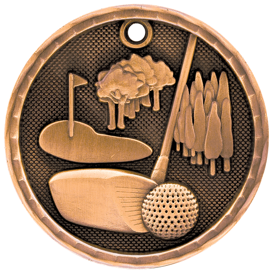 2" Antique Bronze 3D Golf Medal