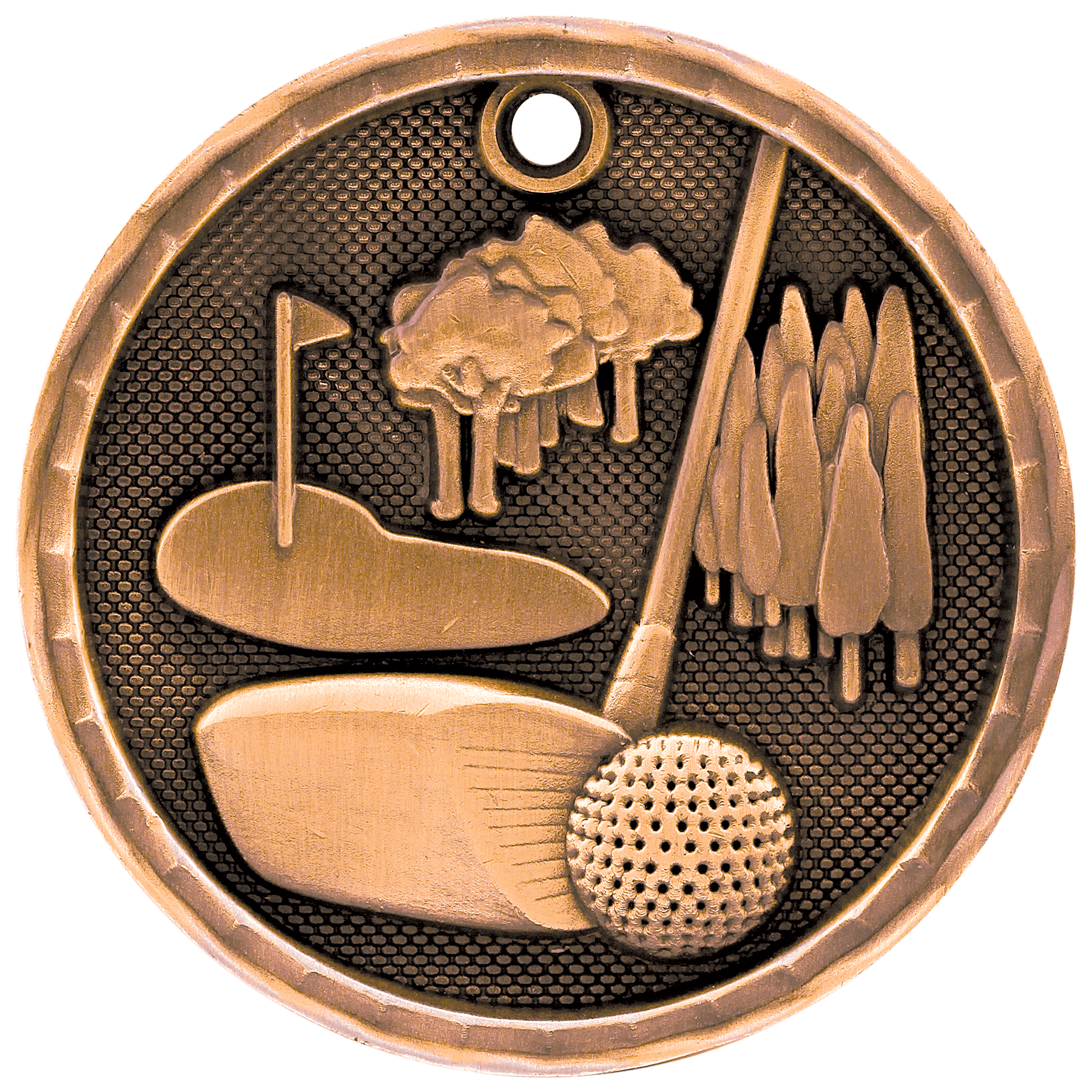 Antique Bronze 3D Golf Medal - 2"